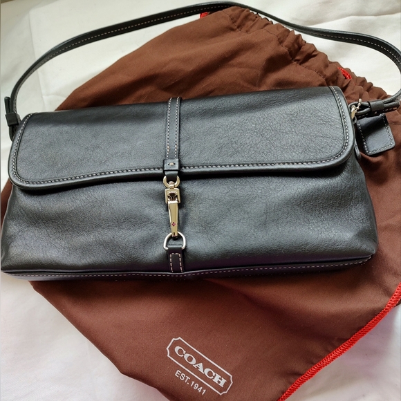 90s/00s coach black leather station purse - with handle - vintage